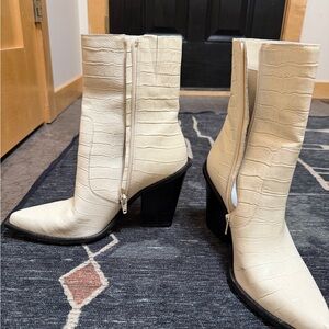 Matisse Cream Croc-Embossed Heeled Boots